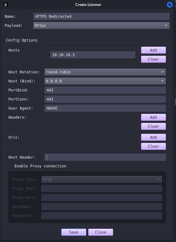 Havoc listener config